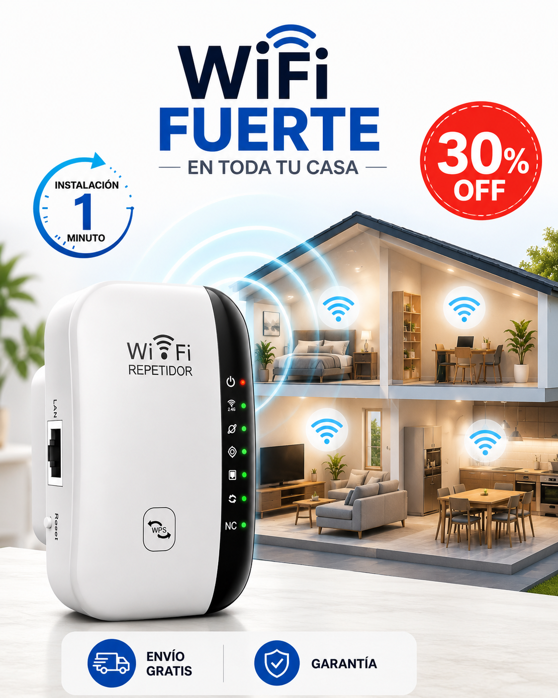 Repetidor WiFi Hogar - Señal estable en toda la casa